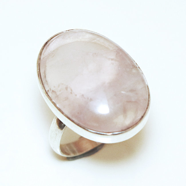 Bague argent 925 réglable cabochon ovale et Quartz rose - Inde 320