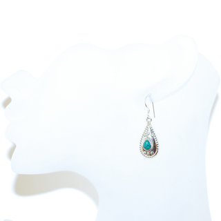 Bijoux Indiens Ethniques boucles d'oreilles argent 925 massif femme et pierre fine petite classique ovale facettes filigranes Howlite turquoise vert - Inde 061b