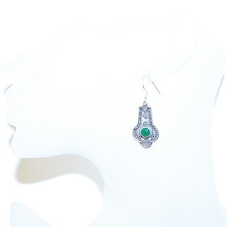 Bijoux Indiens Ethniques boucles d'oreilles argent 925 massif femme et pierre fine petite facettes filigranes corindon Emeraude vert fonc rondes - Inde 065b