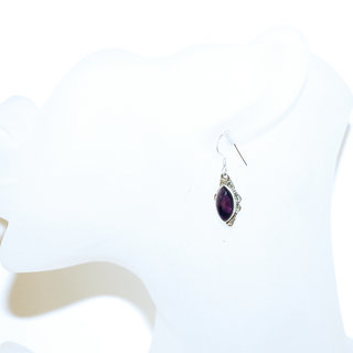 Bijoux Indiens Ethniques boucles d'oreilles navette argent 925 et pierre fine Amthyste violet mauve filigranes- Inde 004b