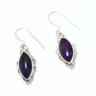 Bijoux Indiens Ethniques boucles d'oreilles navette argent 925 et pierre fine Amthyste violet mauve filigranes- Inde 004a