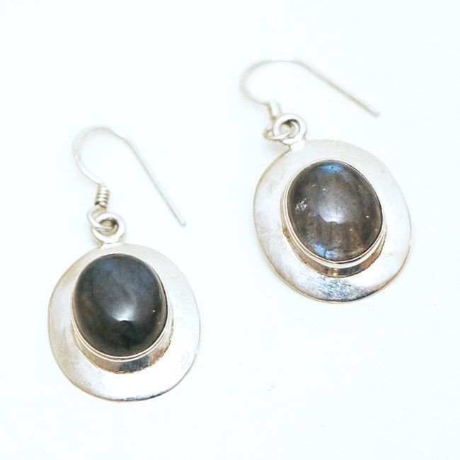 Boucles d'oreilles argent massif 925 ovale et Labradorite - Inde 066