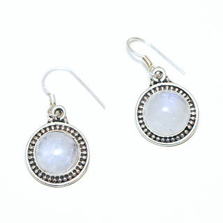 Bijoux Indiens Ethniques boucles d'oreilles argent 925 massif femme et pierre fine rondes classique Pierre de lune blanc nacr filigranes perles - Inde 071a