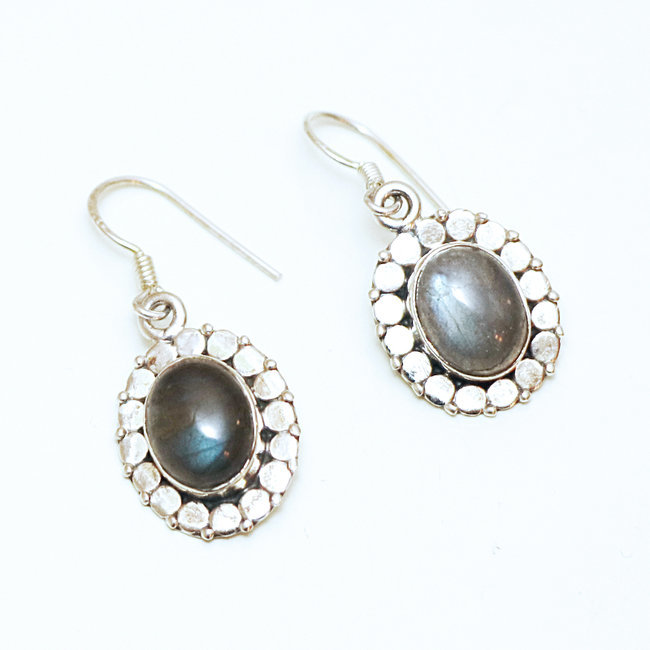 Boucles d'oreilles argent massif 925 ovales et Labradorite - Inde 072