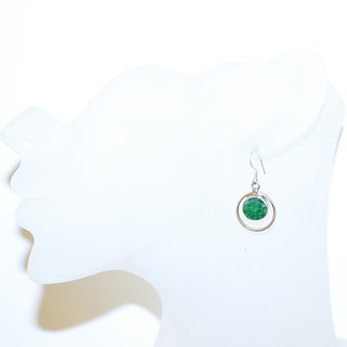 Bijoux Indiens Ethniques boucles d'oreilles argent 925 massif femme et pierre fine rondes classique corindon Emeraude vert lisses ajoures  - Inde 074b