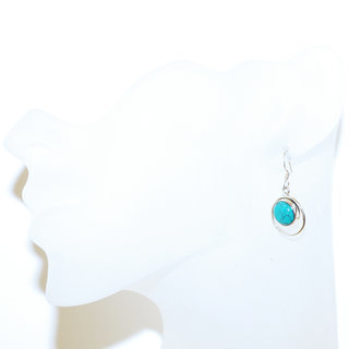 Bijoux Indiens Ethniques boucles d'oreilles argent 925 massif femme et pierre fine rondes classique Howlite turquoise vert bleu lisses ajoures  - Inde 074b