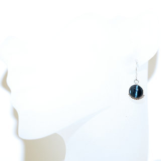 Bijoux Indiens Ethniques boucles d'oreilles argent 925 massif femme et pierre fine rondes classique Oeil de Faucon noir filigranes perles - Inde 078 b