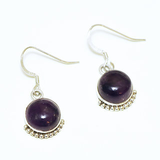 Bijoux Indiens Ethniques boucles d'oreilles argent 925 massif femme et pierre fine rondes classique Amthyste  violet mauve filigranes perles - Inde 078a