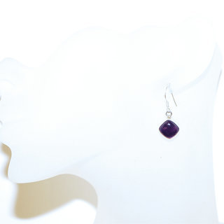 Bijoux Indiens Ethniques boucles d'oreilles argent 925 massif femme et pierre fine classique Amthyste violet mauve losange carr - Inde 082b