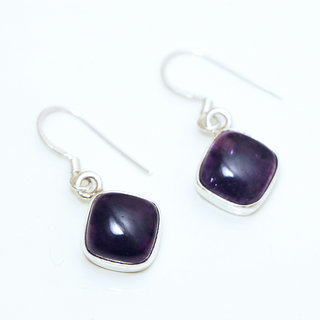 Bijoux Indiens Ethniques boucles d'oreilles argent 925 massif femme et pierre fine classique Amthyste violet mauve losange carr - Inde 082a