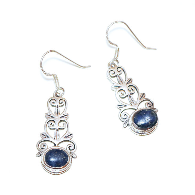 Boucles d'oreilles argent massif 925 ovales filigranes et Lapis-Lazuli - Inde 087