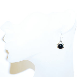 Bijoux Indiens Ethniques boucles d'oreilles argent 925 massif femme et pierre fine rondes classique Onyx noir graves - Inde 088b