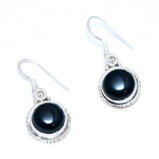 Bijoux Indiens Ethniques boucles d'oreilles argent 925 massif femme et pierre fine rondes classique Onyx noir graves - Inde 088a