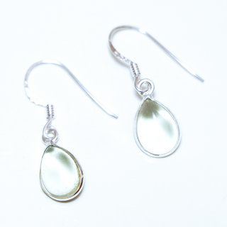 Bijoux Indiens Ethniques boucles d'oreilles argent 925 et petites gouttes pierre fine cristal Amthyste verte - Inde 001a