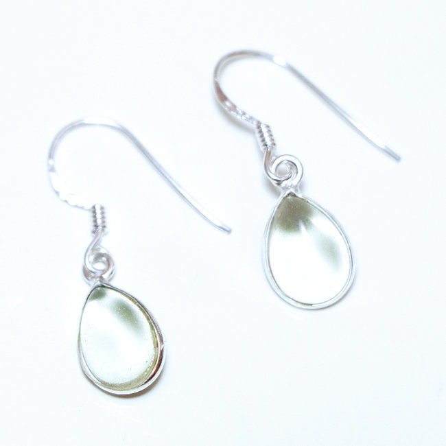 Boucles d'oreilles argent massif 925 gouttes et Cristal "Améthyste verte" - Inde 001