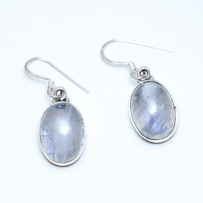 Boucles d'oreilles argent massif 925 ovales et Pierre de Lune - Inde 057