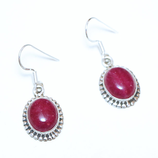Boucles d'oreilles argent massif 925 ovales filigranes et corindon Rubis - Inde 091