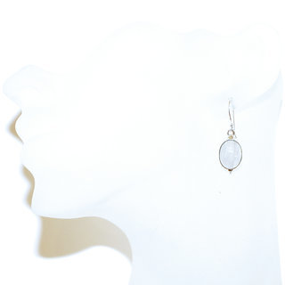 Bijoux Indiens Ethniques boucles d'oreilles argent 925 massif femme et pierre fine classique Pierre de lune blanc nacr ovales lisses filigranes - Inde 095b