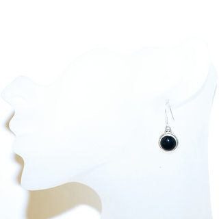 Bijoux Indiens Ethniques boucles d'oreilles argent 925 massif femme et pierre fine classique Onyx noir petites rondes lisses - Inde 096b