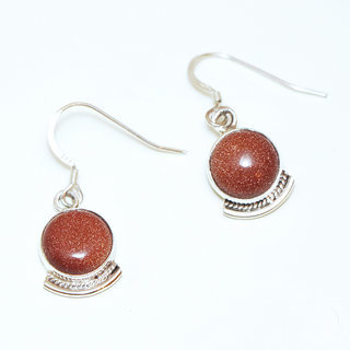 Bijoux Indiens Ethniques boucles d'oreilles argent 925 massif femme et pierre fine classique sable soleil brune orange marron petite ronde filigrane - Inde 100a