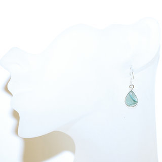 Bijoux Indiens Ethniques boucles d'oreilles argent 925 massif femme et pierre fine classique Quartz aqua aura vert bleu gouttes lisses  - Inde 102b