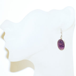 Bijoux Indiens Ethniques boucles d'oreilles argent 925 massif femme et pierre fine classique Amthyste violet mauve longues ovales - Inde 104b