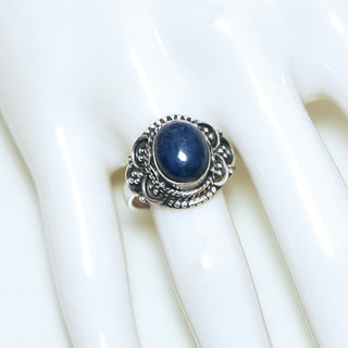 Bijoux ethniques Indiens bague en argent 925 massif femme pierre fine ovale filigranes Lapis Lazuli bleu fonc - Inde 328S b