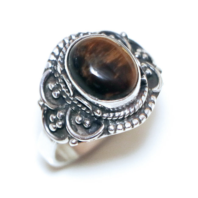 Bague filigranes argent 925 et Oeil de Tigre - Inde 328 - S