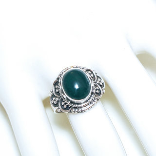 Bijoux ethniques Indiens bague en argent 925 massif femme pierre fine ovale filigranes Agate verte - Inde 328S b