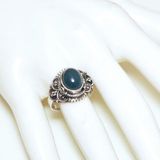 Bijoux ethniques Indiens bague en argent 925 massif femme pierre fine ovale filigranes Agate bleue - Inde 328S b