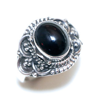 Bijoux ethniques Indiens bague en argent 925 massif femme pierre fine ovale filigranes Grenat rouge - Inde 328S a