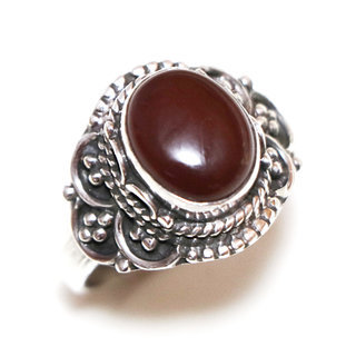Bijoux ethniques Indiens bague en argent 925 massif femme pierre fine ovale filigranes Cornaline - Inde 328S a