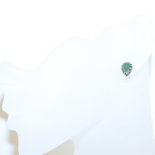 Bijoux Indiens Ethniques boucles d'oreilles argent 925 massif femme et pierre fine Aventurine vert clous goutte filigranes facettes - Inde 109b