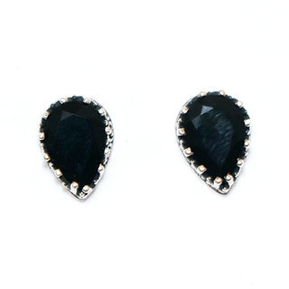 Bijoux Indiens Ethniques boucles d'oreilles argent 925 massif femme et pierre fine Onyx noir fonc clous goutte filigranes facettes - Inde 109a