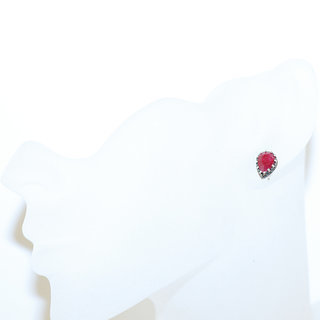 Bijoux Indiens Ethniques boucles d'oreilles argent 925 massif femme et pierre fine corindon Rubis rose rouge clous goutte filigranes facettes - Inde 109b