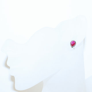 Bijoux Indiens Ethniques boucles d'oreilles argent 925 massif femme et pierre fine Grenat rouge rose clous goutte filigranes lisses - Inde 109b