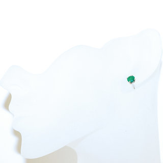 Bijoux Indiens Ethniques boucles d'oreilles argent 925 massif femme et pierre fine corindon Emeraude vert fonc clous rondes lisses facettes - Inde 110b