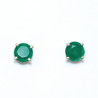 Bijoux Indiens Ethniques boucles d'oreilles argent 925 massif femme et pierre fine corindon Emeraude vert fonc clous rondes lisses facettes - Inde 110a