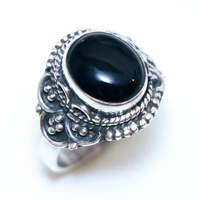 Bague argent massif 925 filigranes et Onyx - Inde 328 - M