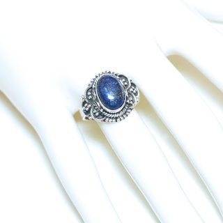 Bijoux ethniques Indiens bague en argent 925 massif femme pierre fine  Lapis Lazuli bleu fonc ovale filigranes - Inde 328Mb