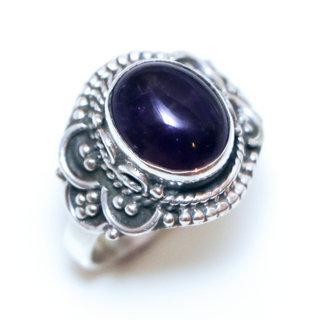 Bijoux ethniques Indiens bague en argent 925 massif femme pierre fine Amthyste violet ovale filigranes  - Inde 328Ma