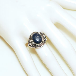 Bijoux ethniques Indiens bague en argent 925 massif femme pierre fine  Lapis Lazuli bleu fonc ovale filigranes - Inde 328MOb