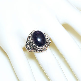 Bijoux ethniques Indiens bague en argent 925 massif femme pierre fine Amthyste violet mauve ovale filigranes  - Inde 328Lb