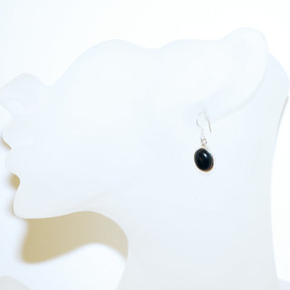 Bijoux Indiens Ethniques boucles d'oreilles argent 925 massif femme et pierre fine Onyx noir classique ovale - Inde 057b