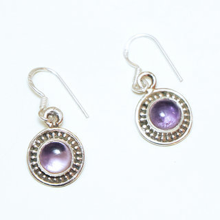 Bijoux Indiens Ethniques boucles d'oreilles argent 925 massif femme et pierre fine Amthyste violet mauve rondes filigranes - Inde 123a