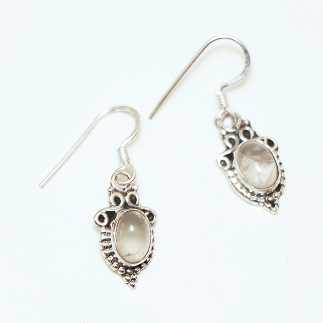 Boucles d'oreilles argent 925 ovales filigranes et Pierre de Lune - Inde 131