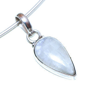 Bijoux Indiens Ethniques pendentif argent 925 massif femme et pierre fine Pierre de Lune blanc nacr petite goutte ovale - Inde 194a