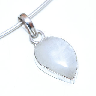 Bijoux Indiens Ethniques pendentif argent 925 massif femme et pierre fine Pierre de Lune blanc nacr petite goutte ovale - Inde 195a