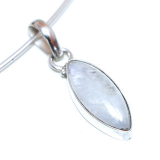 Bijoux Indiens Ethniques pendentif argent 925 massif femme et pierre fine Pierre de Lune blanc nacr tombantes marquise navette - Inde 201a