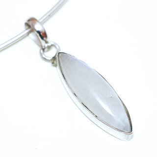 Bijoux Indiens Ethniques pendentif argent 925 massif femme et pierre fine Pierre de Lune blanc nacr tombantes marquise navette - Inde 202a